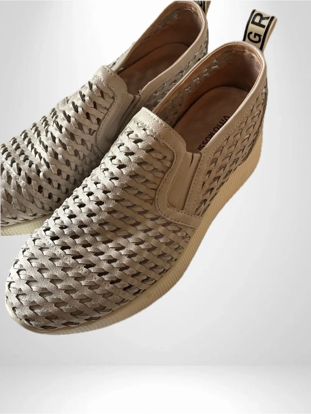 Guess: Slip-On Woven Casual Sneakers in Light Gray